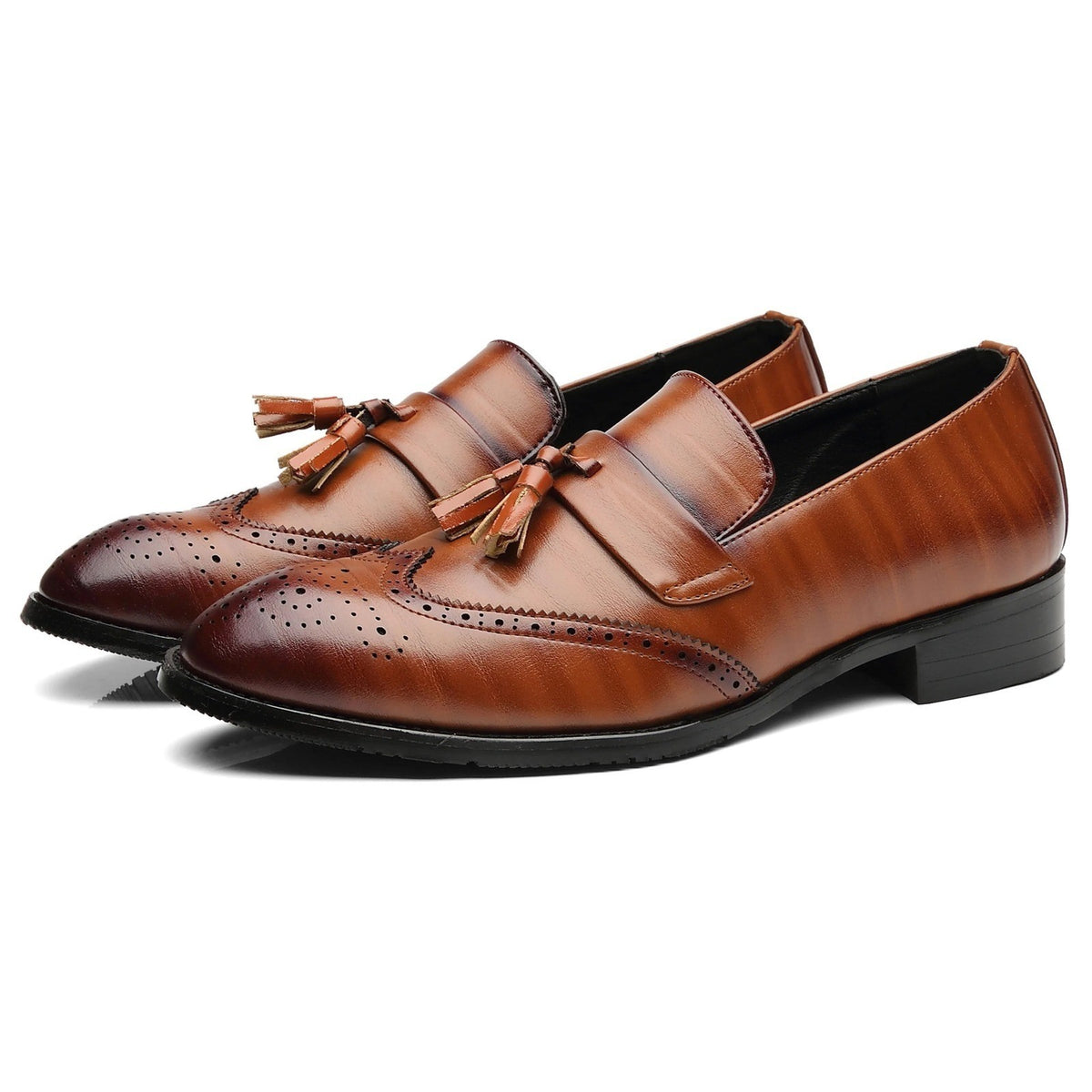 Santimon Men's US 7.5 Brown Wingtip Tassel Smoking Loafers Slip On Dress Shoes