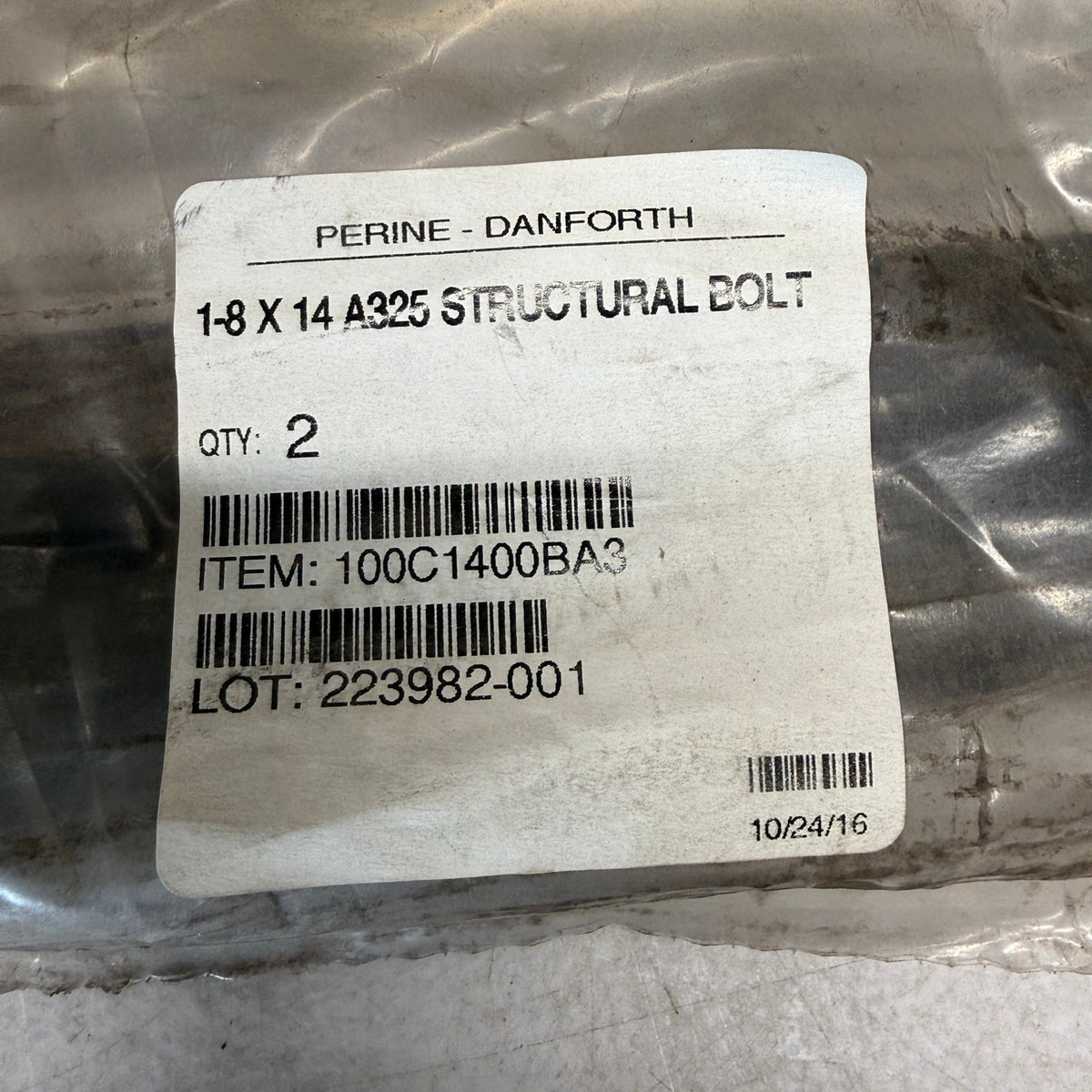 Pack of 2 Perine-Danforth 1-8 x 14" A325 Structural Bolt