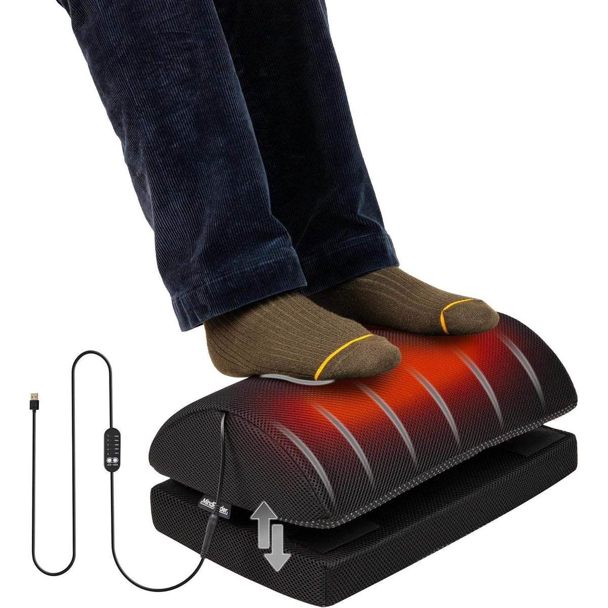 Mind Reader Heated Memory Foam Footrest, Black Under Desk Ergonomic Support
