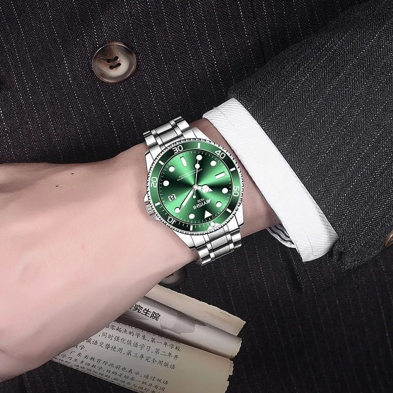 Dofia Xiaoya Aiyishi 1630 Men's Silver Stainless Steel Quartz Watch Green Dial G
