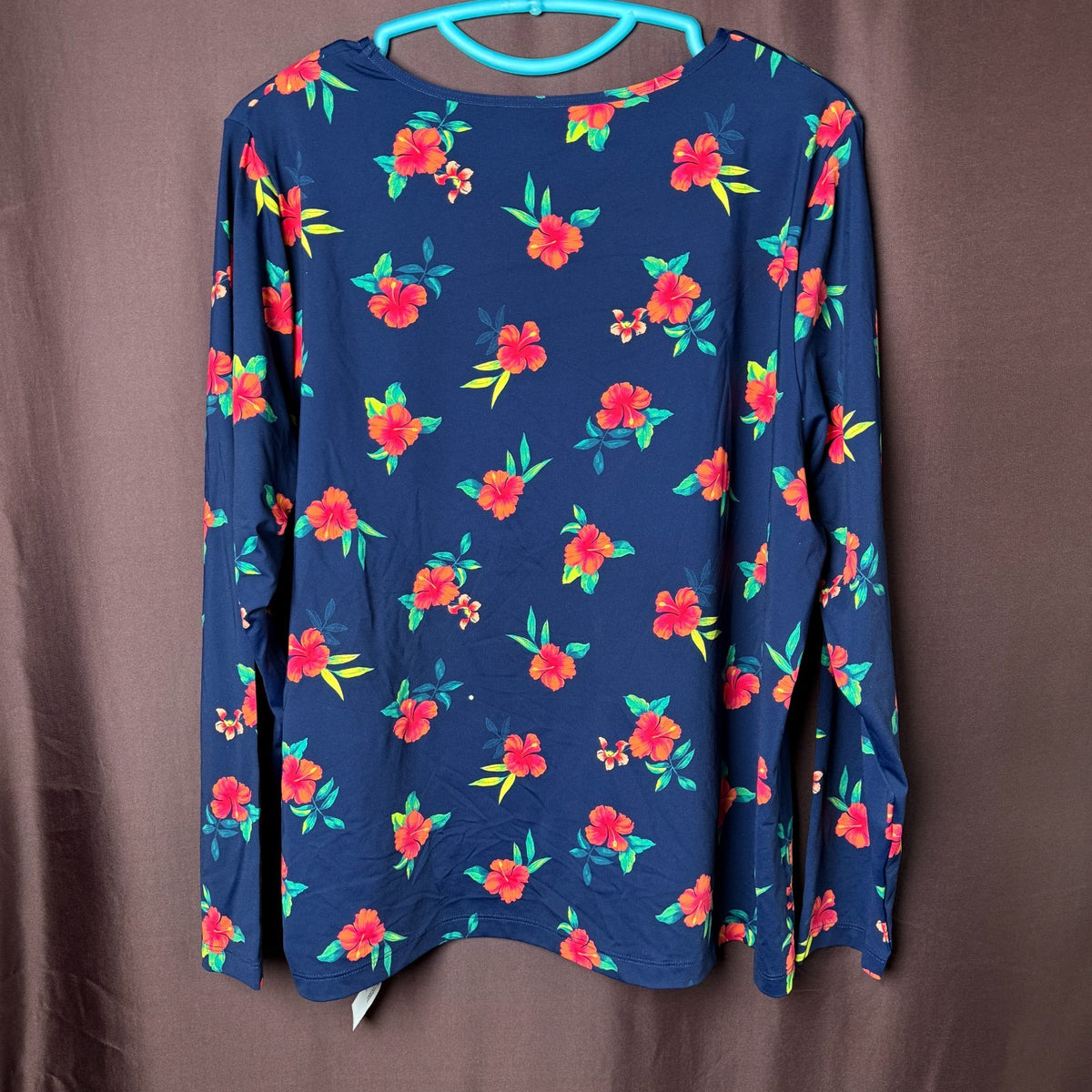 Lands' End Women's M-2X LONG SunShade Long Sleeve Swim Top Relaxed Rash Guard Fl