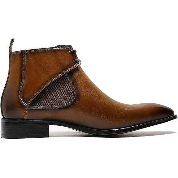 Santimon Men's US 7 Brown Leather Pointed Toe Lace up Chelsea Dress Chukka Boots
