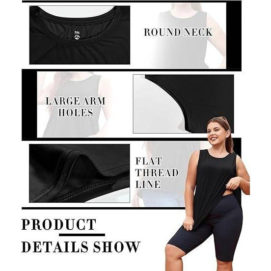 NWT Lalagen Women's XXL Black Plus Size Workout Tank Tops Sleeveless Summer