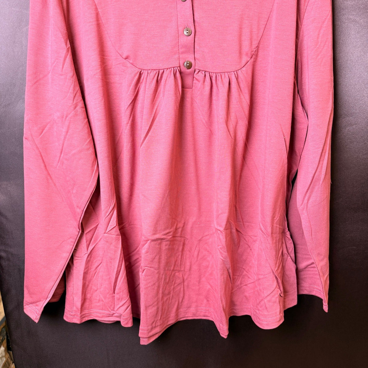VISLILY Women's 24W Long Sleeve Henley Buttons Up Top Shirt Blouse Pleated Tun