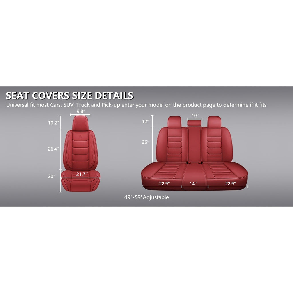 Isen-CoverAuto Wine Red Full Set Universal Fit Coverage Faux Leather Car Seat