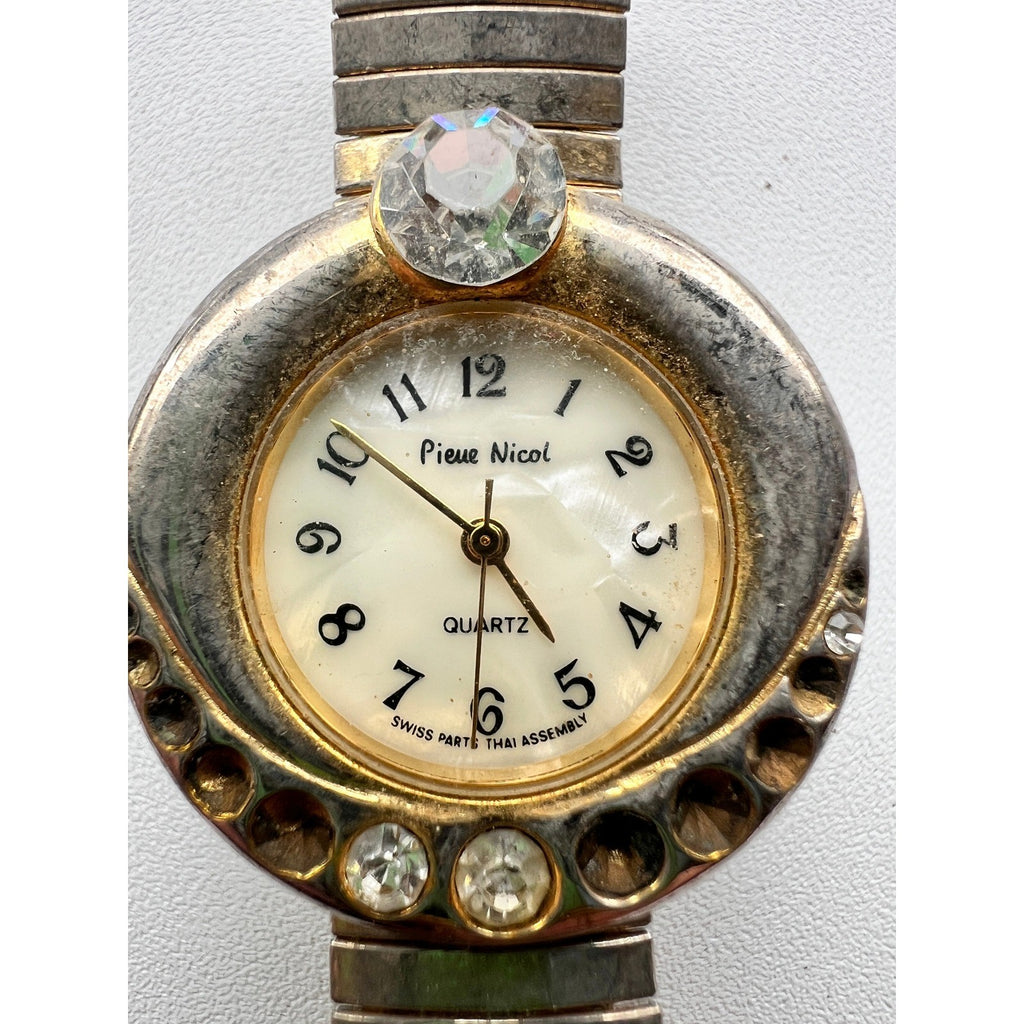 Pierre Nicol Womens Quartz Gold Tone Wrist Watch Rhinestones For Parts/Repair Sw