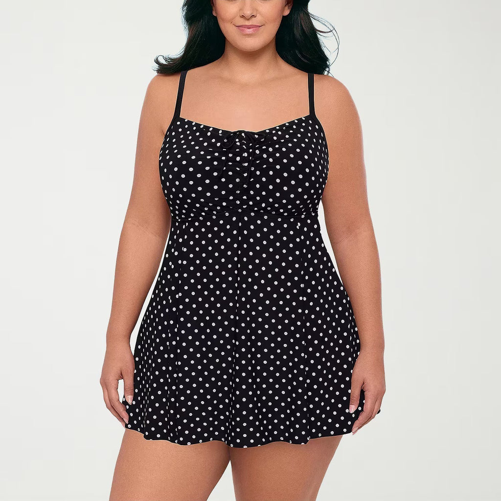 MSRP $109 Sonnet Shores Womens 18W, 22W Black/White Dots Swim Dress