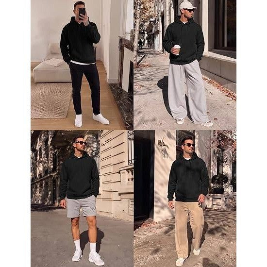 MSRP $38 JMIERR Mens L Black Fleece Lined Oversized Hoodie Pullover Sweatshirt
