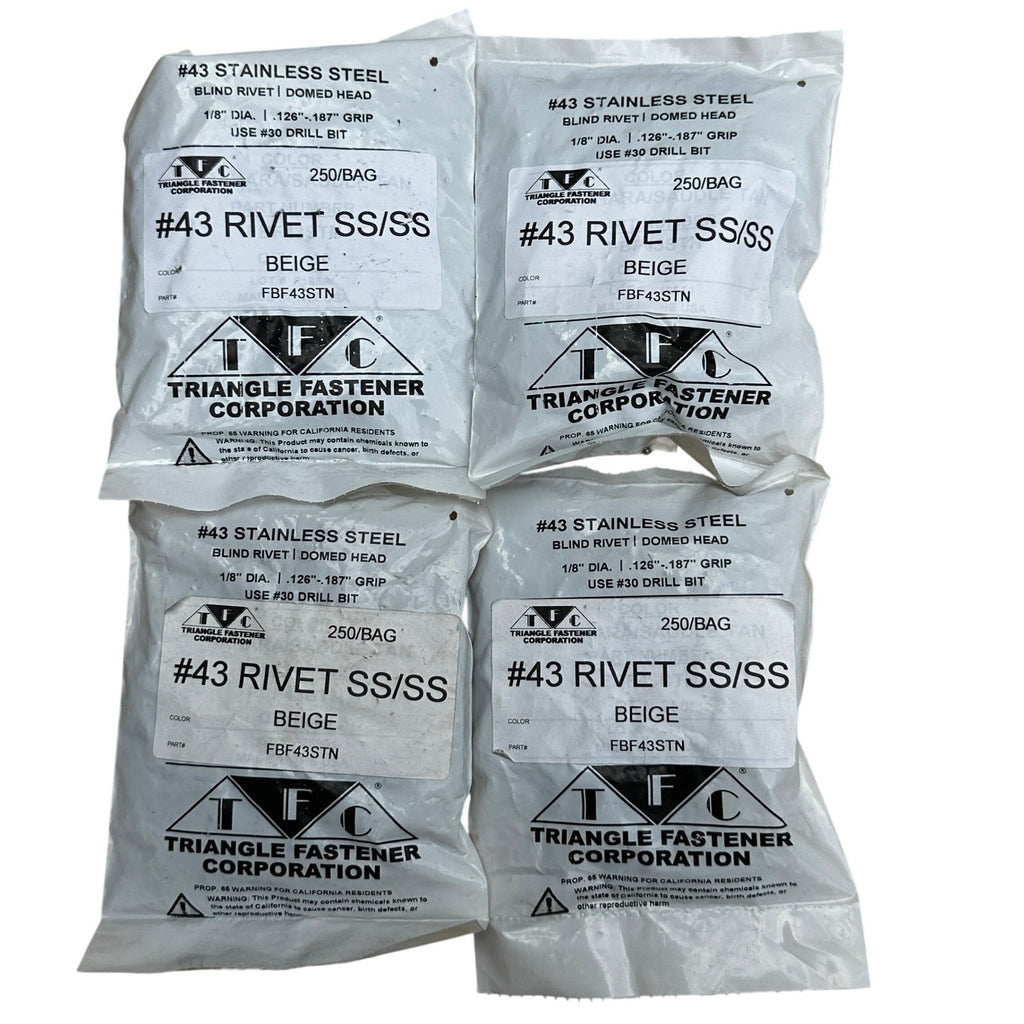 4 Pack of 250 Triangle Fastener #43 FBF43STN Beige Blind Rivet 1/8" Dia .126"