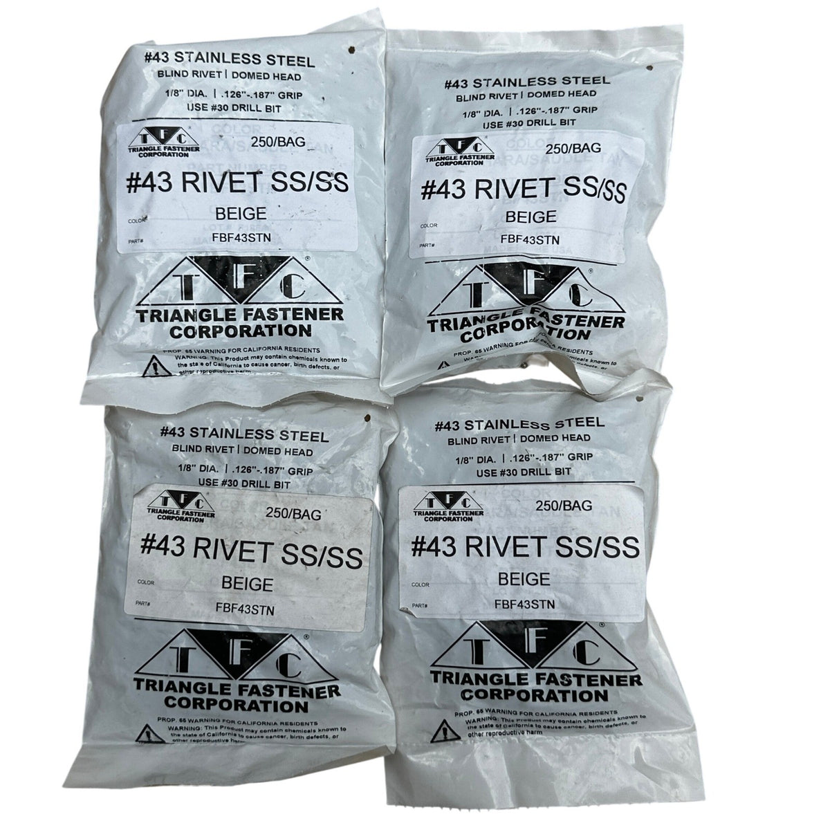 4 Pack of 250 Triangle Fastener #43 FBF43STN Beige Blind Rivet 1/8" Dia .126"