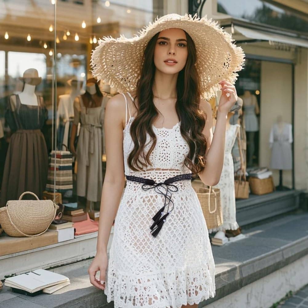 CALFOVERA 66.54 x 1.12" Woven Tassel Belt for Women PU Leather Bohemian