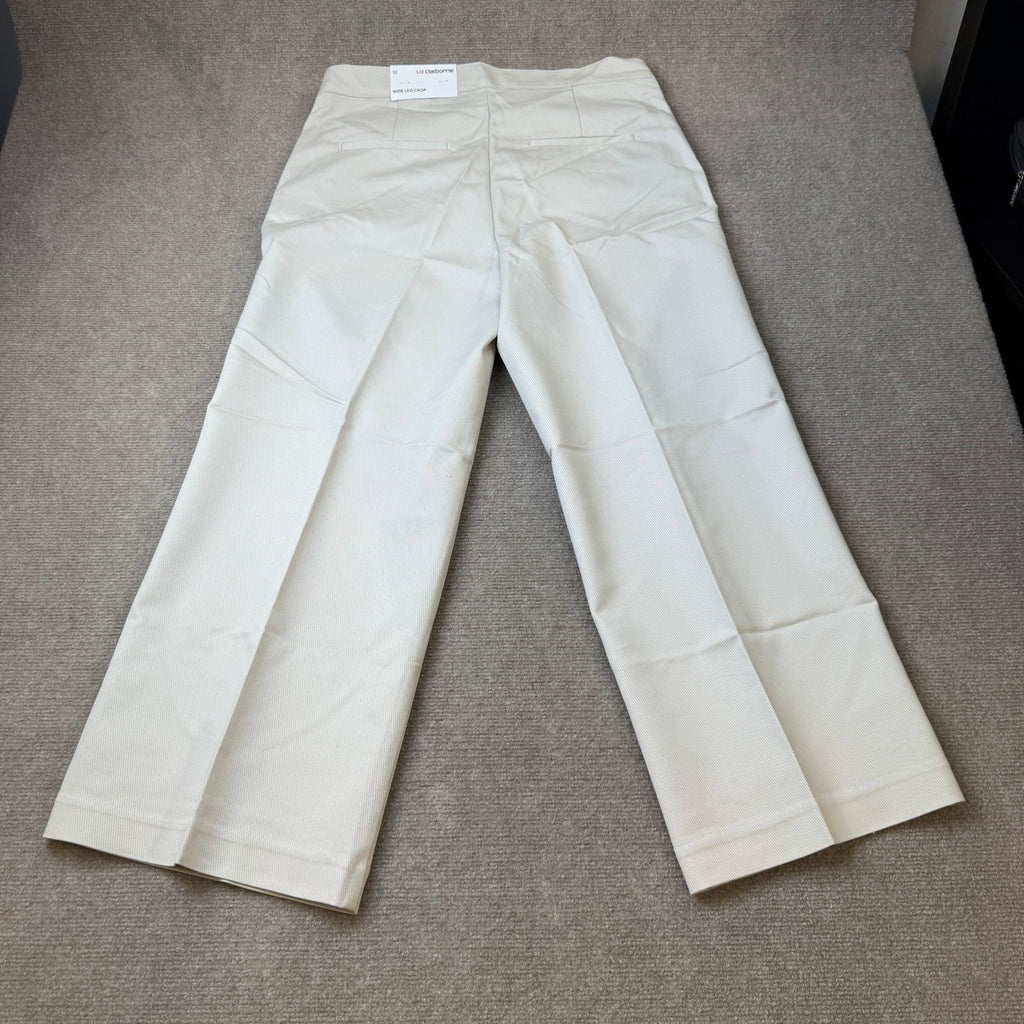 MSRP $54 Liz Claiborne Womens 10 Moonbeam Wide Leg Mid Rise Trouser Pants