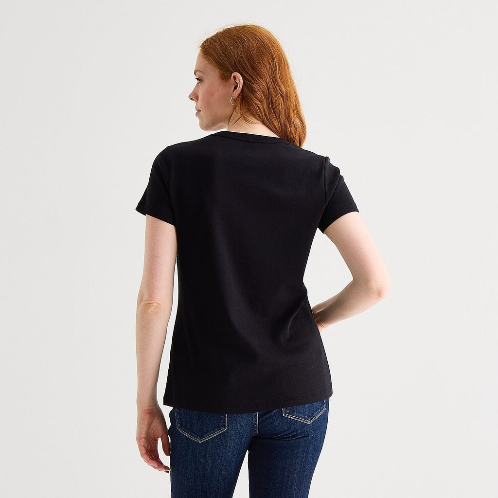 MSRP $16 St. John's Bay Womens Petite L Black V Neck Short Sleeve T-Shirt