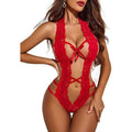 Avidlove Women's L Red Deep V Halter Lingerie Teddy One Piece Bodysuit Lace