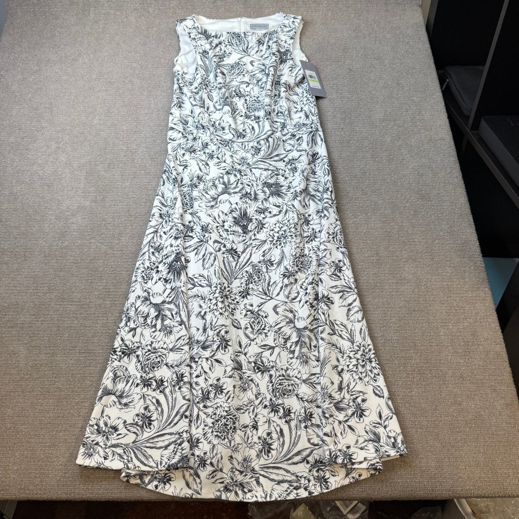 MSRP $99 Marc New York Womens 4 Ivory Black Floral Sleeveless Midi Dress Round