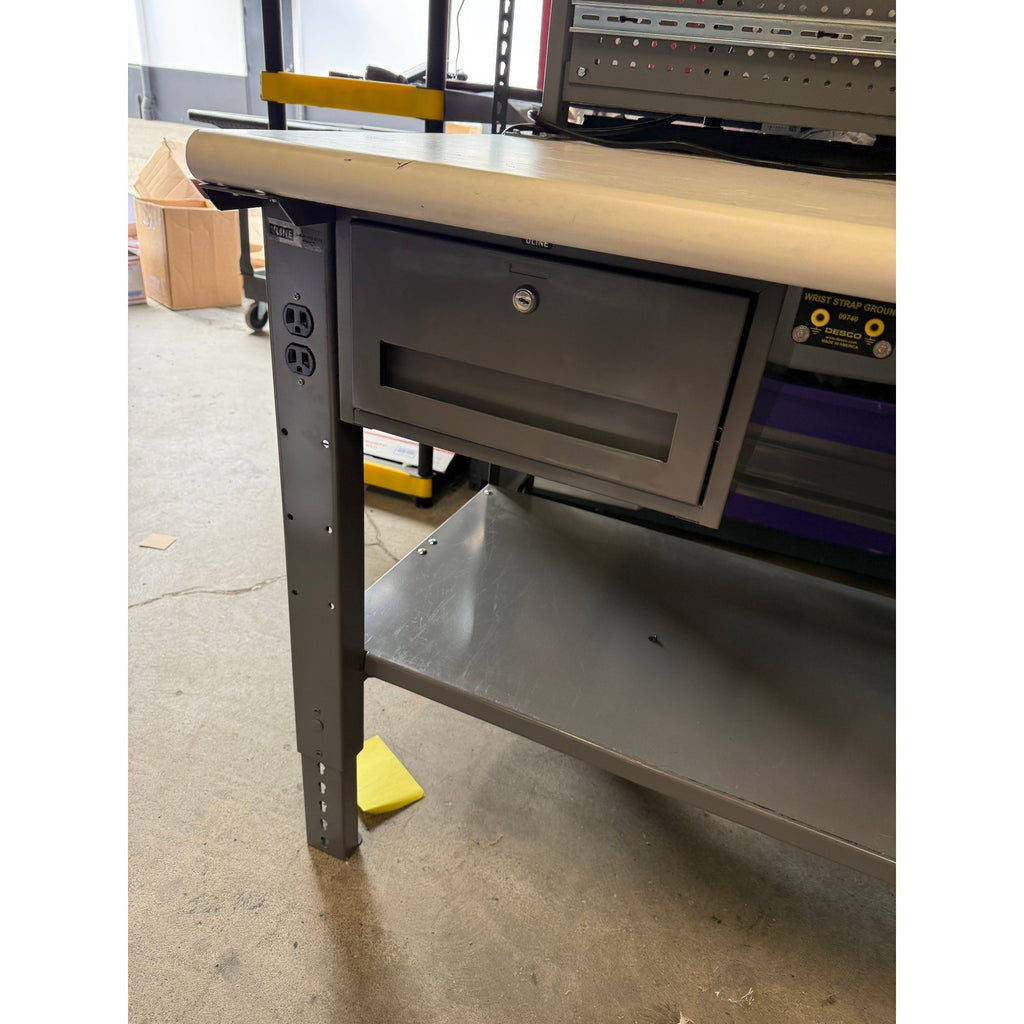 Uline Deluxe Workstations Table w/ Leg Outlets, Tabletop Power Strip, LED Light