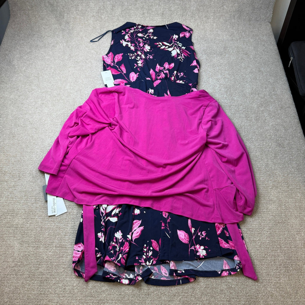 MSRP $84 Studio One Womens M Navy Pink 2 Piece Floral Jacket Dress