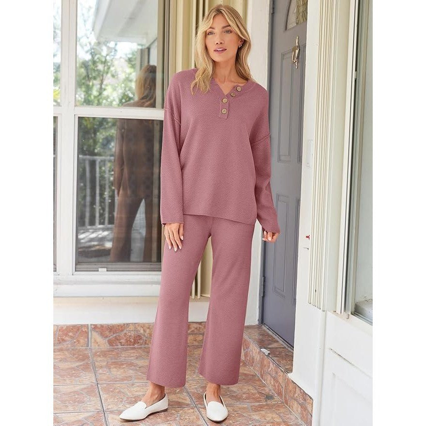 LILLUSORY Women's XL Dark Pink Lounge Cozy Knit Wide Leg Pants Sweatpants