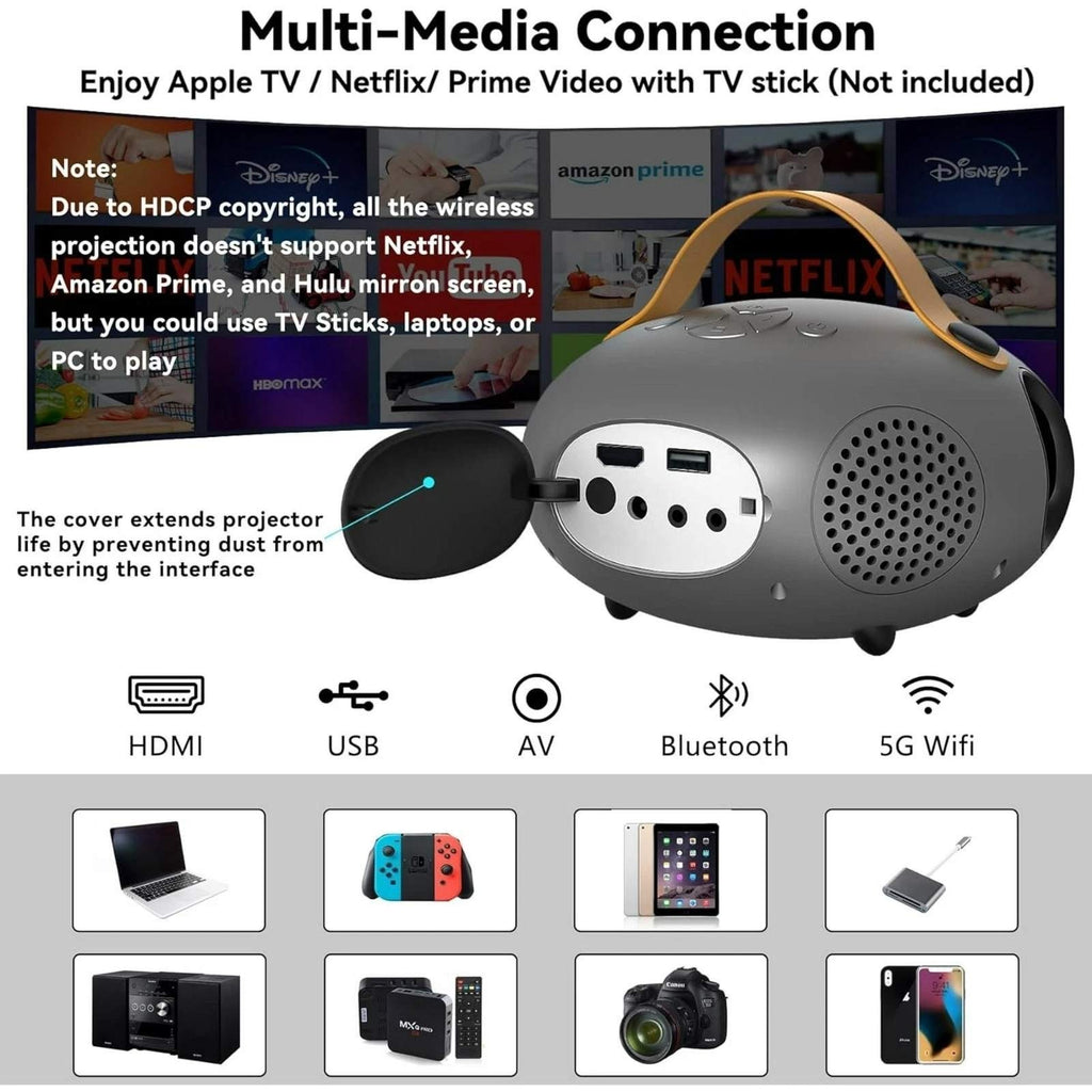 VISULAPEX V2 5G WiFi HD 1080P Portable Projector Bluetooth, Zoom Function
