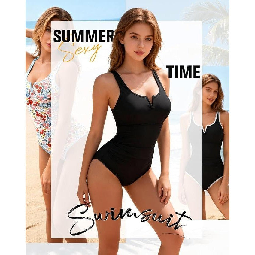MSRP $26 Century Star Women's M Black Tummy Control One Piece Swimsuit Slimmin