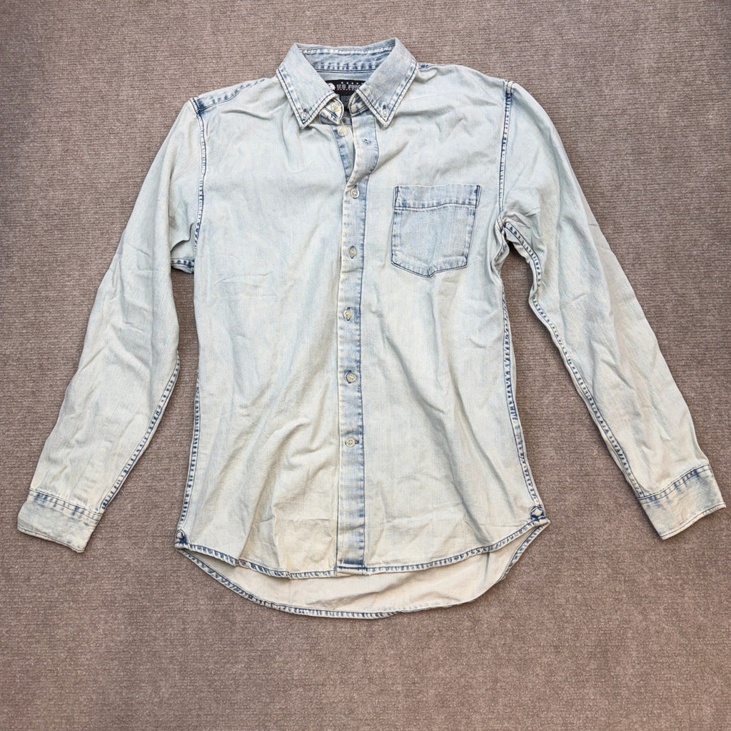 U.S Forces Men's Size S Light Wash Denim Long Sleeve Button Up Shirt 100% Cotto
