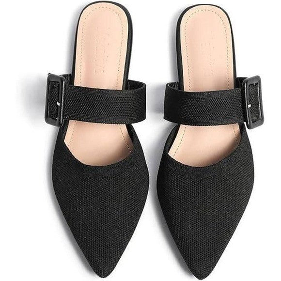 Meknitva Women's US 9 Black Pointed Toe Mules Slip-On Backless Flat Sanda
