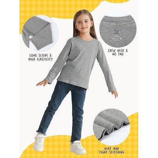 Set of 3 HoeVou Girls 14-16Y Long Sleeve Shirts Youth Cotton T-Shirts Tagless L