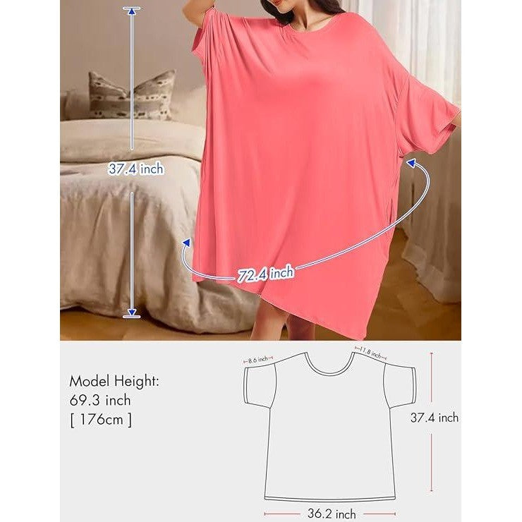 KFUBUO Plus Size Nightgowns for Women Coral Pink Fit S-5XL Oversized Sleep