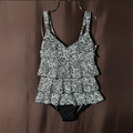 Lands' End Women's XS, XS-S LONG Ruffle Fauxkini One Piece Swimsuit Smoothing Co