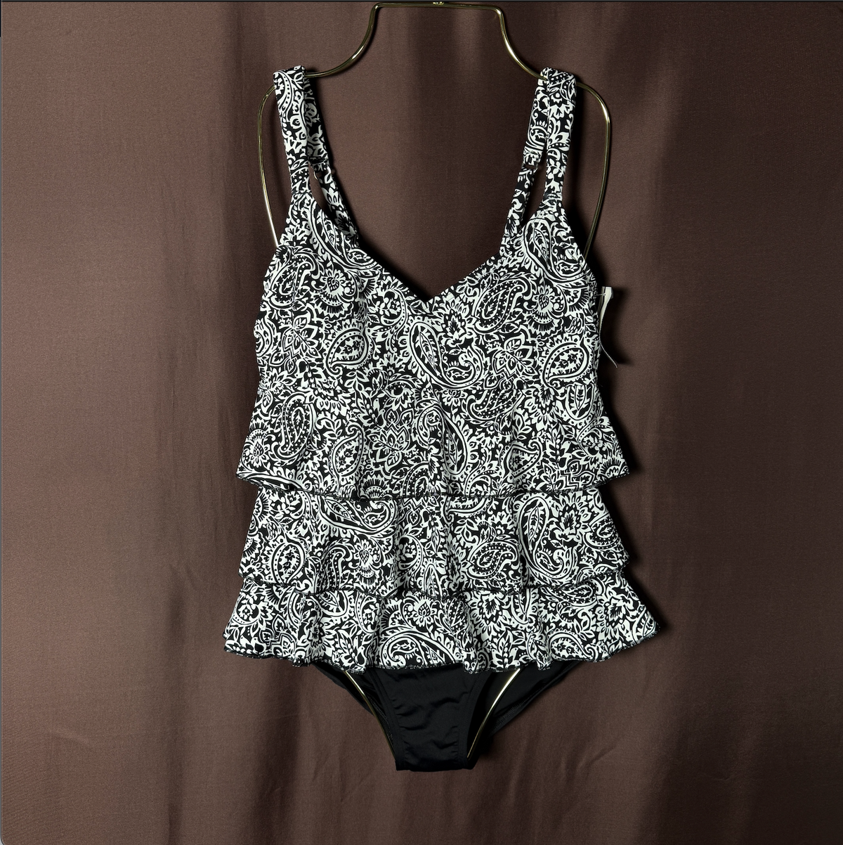 Lands' End Women's XS, XS-S LONG Ruffle Fauxkini One Piece Swimsuit Smoothing Co