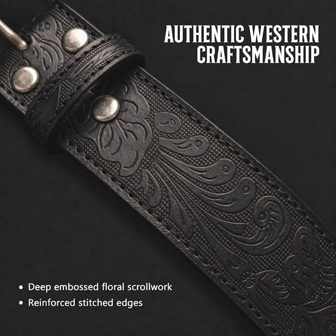 BC Belts Grey Western Leather Belt Strap XS (26-28" Waist) 1.5" Wide Embossed