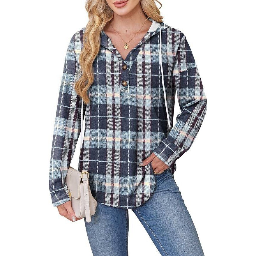 MSRP $19 RUMIA Women's 2XL Top V Neck Sweatshirt Pullover Hoodie Oversized Plaid