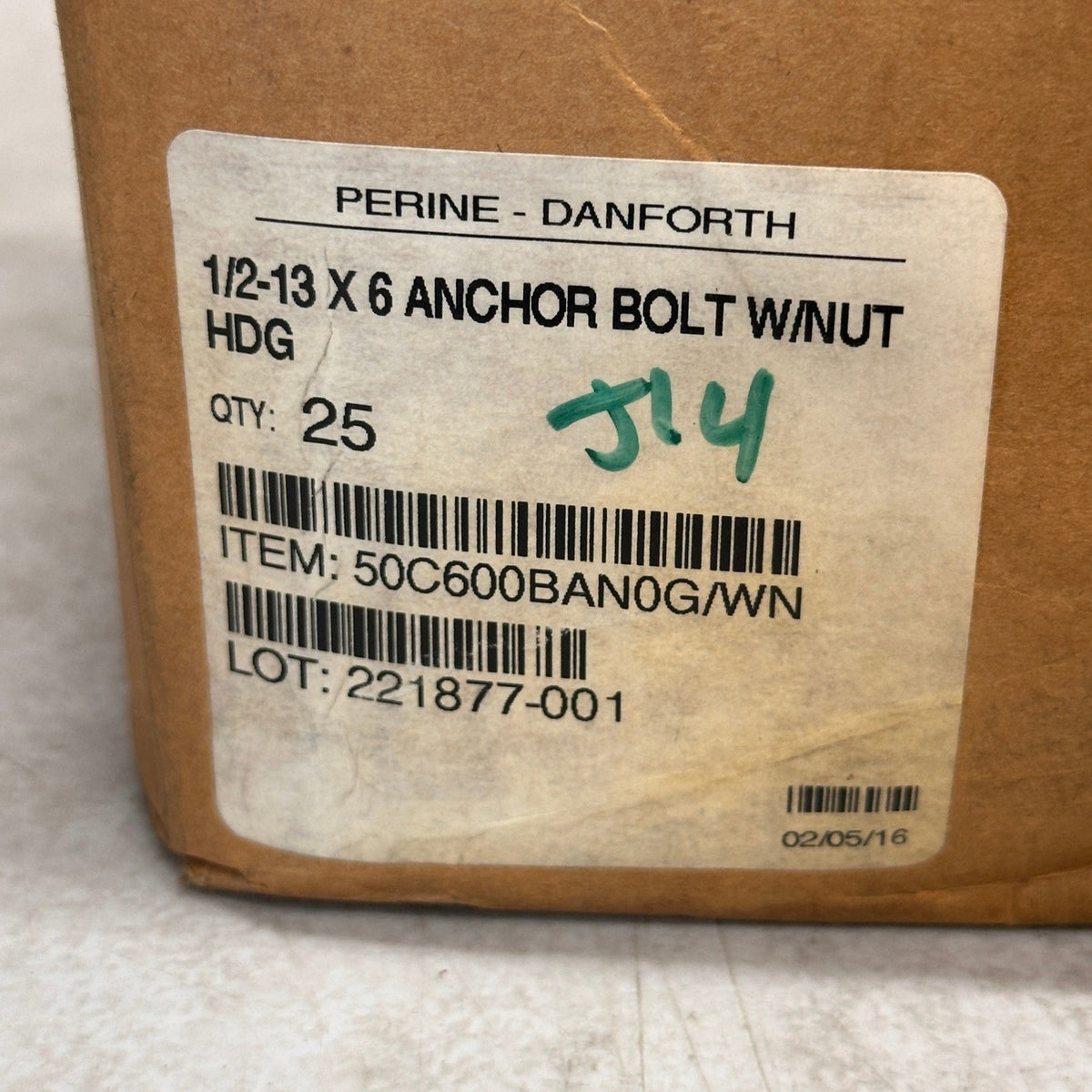 Pack of 25 Perine Danforth 1/2-13 x 6 Anchor Bolts w/ Nuts HDG Hot Dip Galvaniz