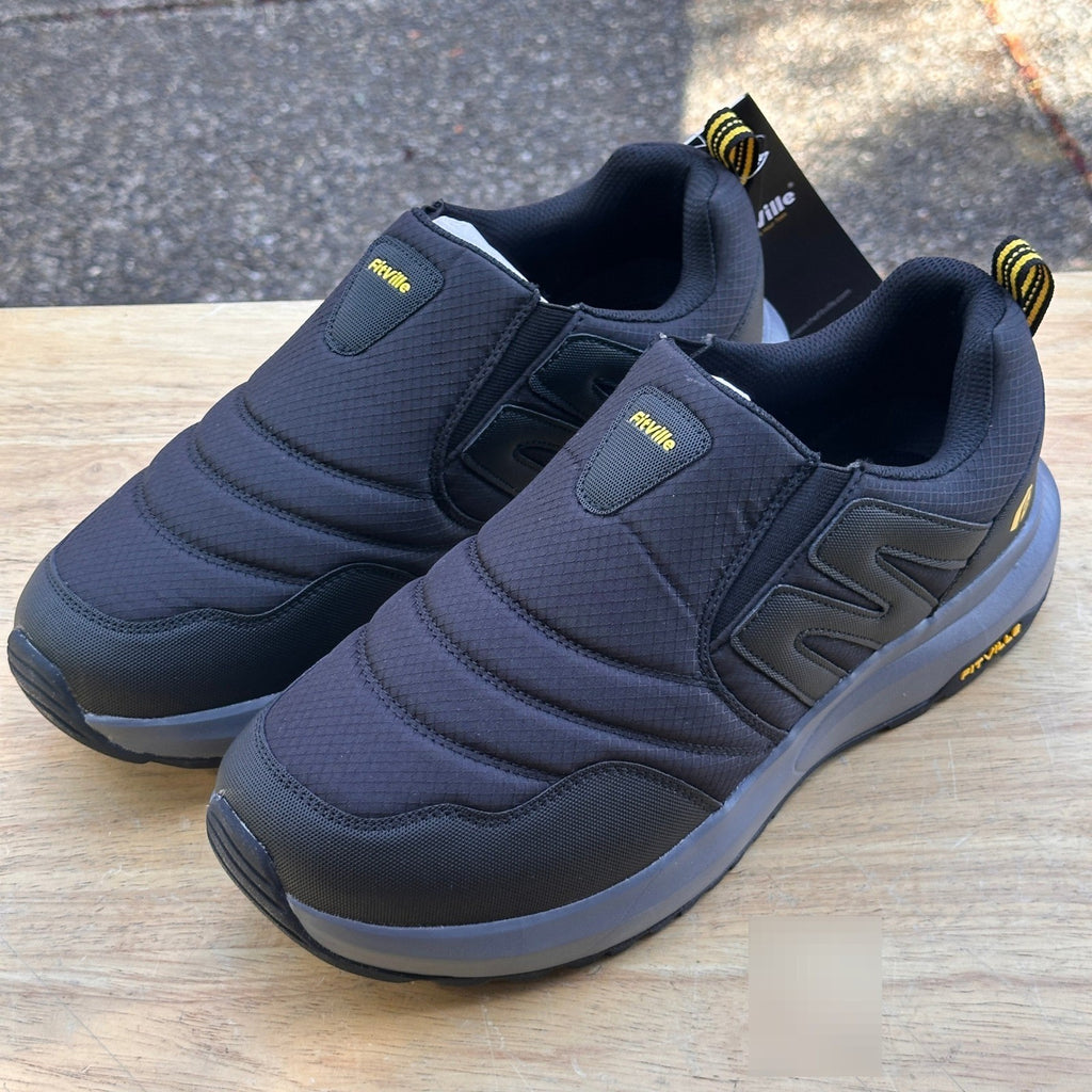 NWT FitVille Men's US 10.5EW Black Explorer Outdoor Slip On V2 Shoes
