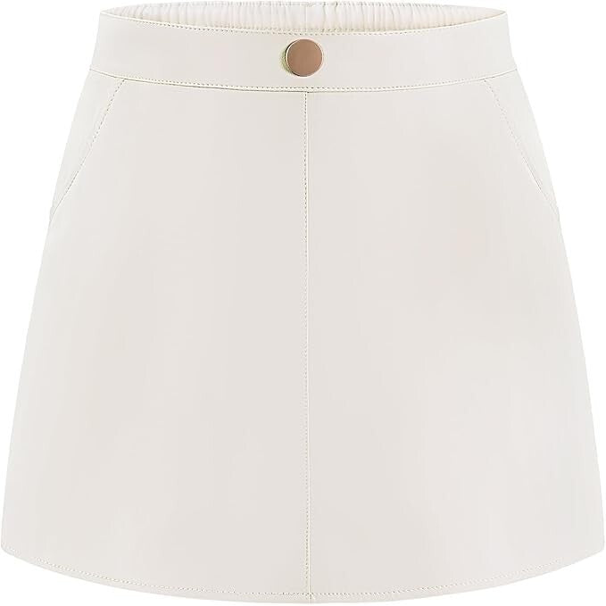 Auranso Girls Faux Leather Skirt A-Line Mini Skirt with Two Pockets Sz 10 Years
