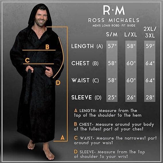 MSRP $52 Ross Michaels Mens Black 2XL/3XL Luxury Robe Hooded Big and