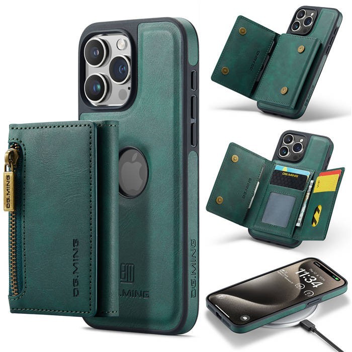 DG.MING M5 For iPhone 15 Pro Max Magnetic Detachable Zipper Wallet Case RFID Blo