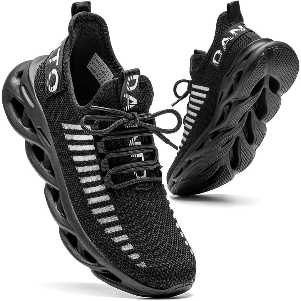 Dannto US Men's 11 / Women's 12 Black Running Shoes Breathable Walking Sneakers