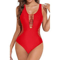 MSRP $45 Aqua Eve Women's L Red Sexy One Piece Swimsuits Plunge Deep V Neck