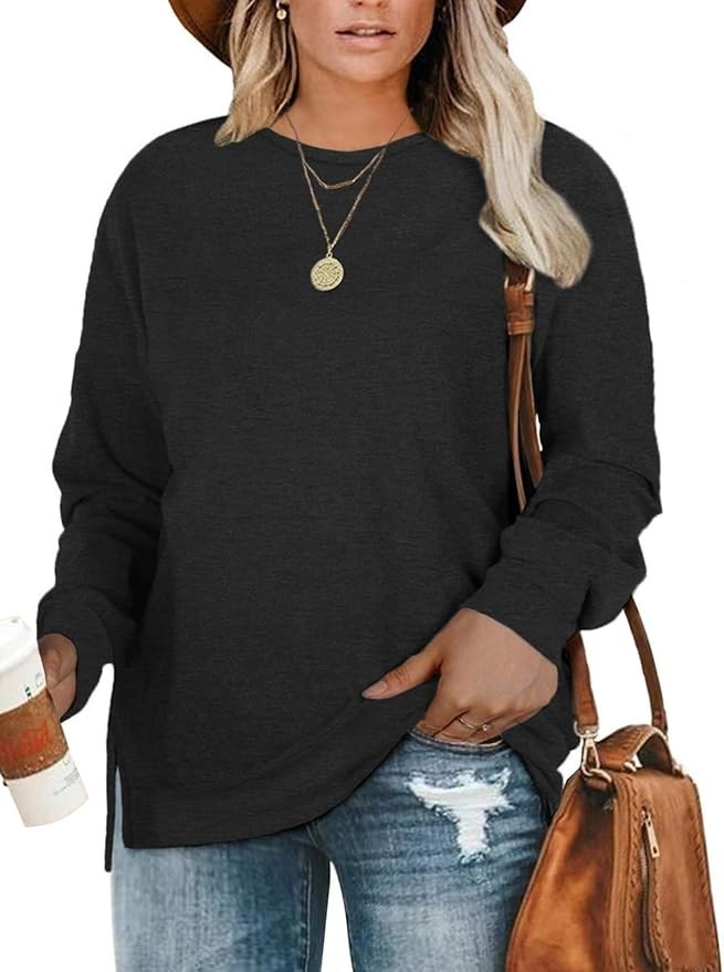 DOLNINE Plus-Size 14W-16W Womens Casual Sweatshirt Top Side Slit Pullover Shirt