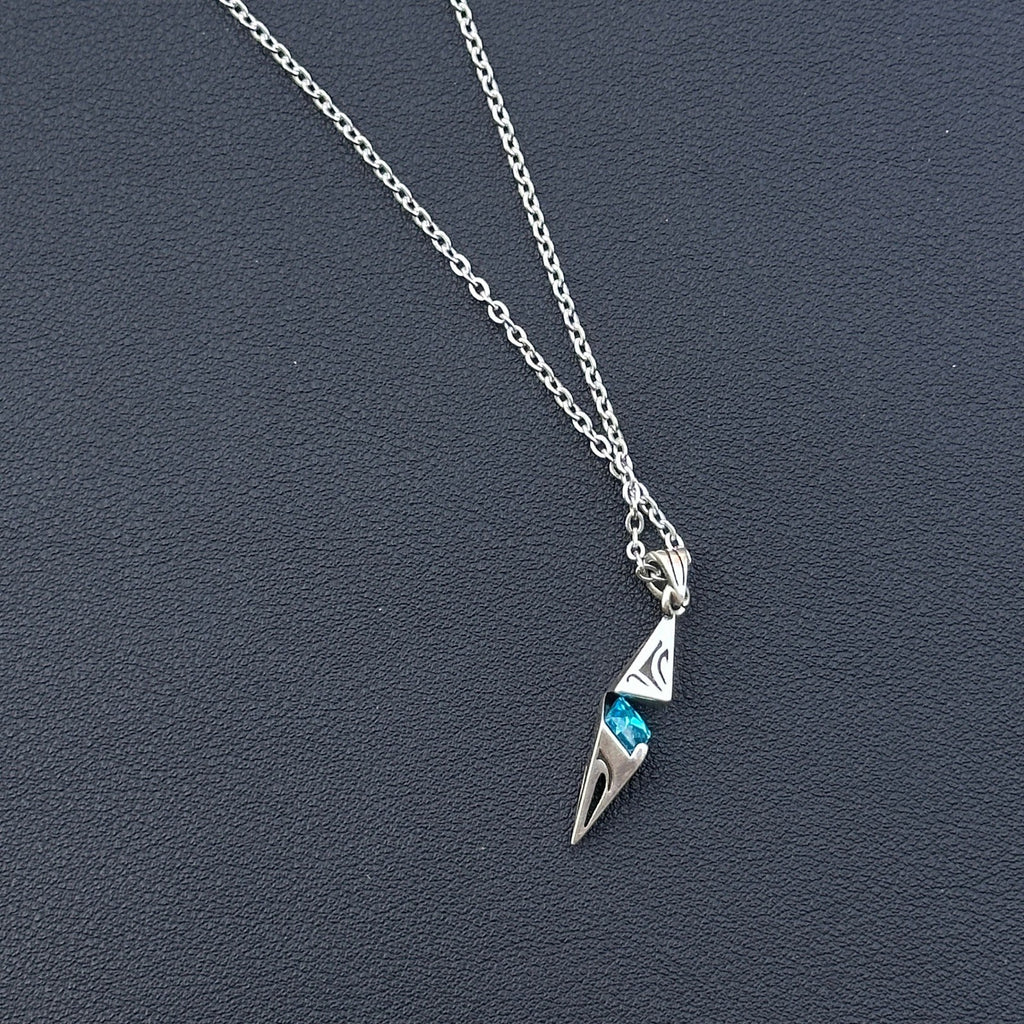 Blue Stone Stainless Steel Silver Tone Necklace Geometric Pendant Men's Jewelry