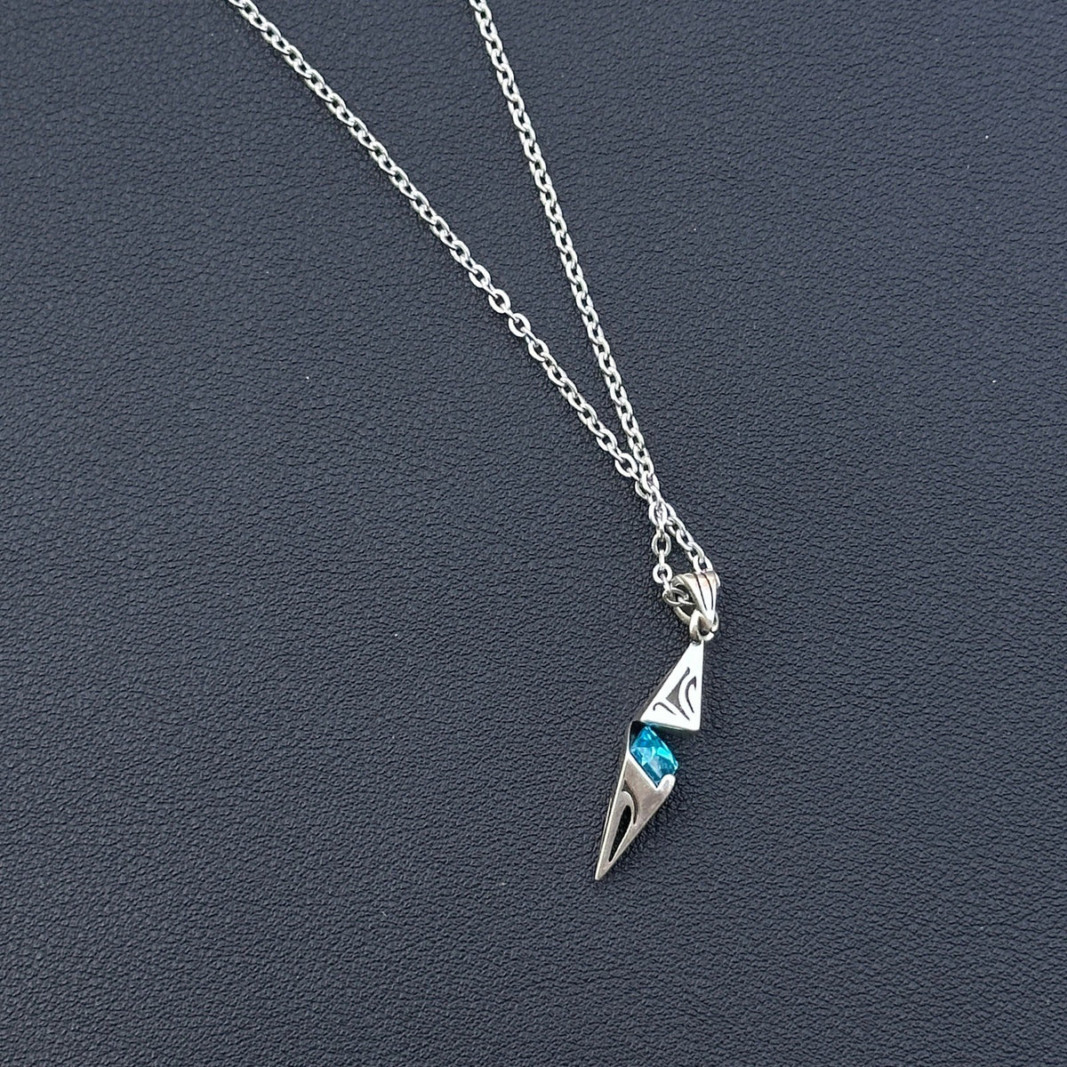 Blue Stone Stainless Steel Silver Tone Necklace Geometric Pendant Men's Jewelry