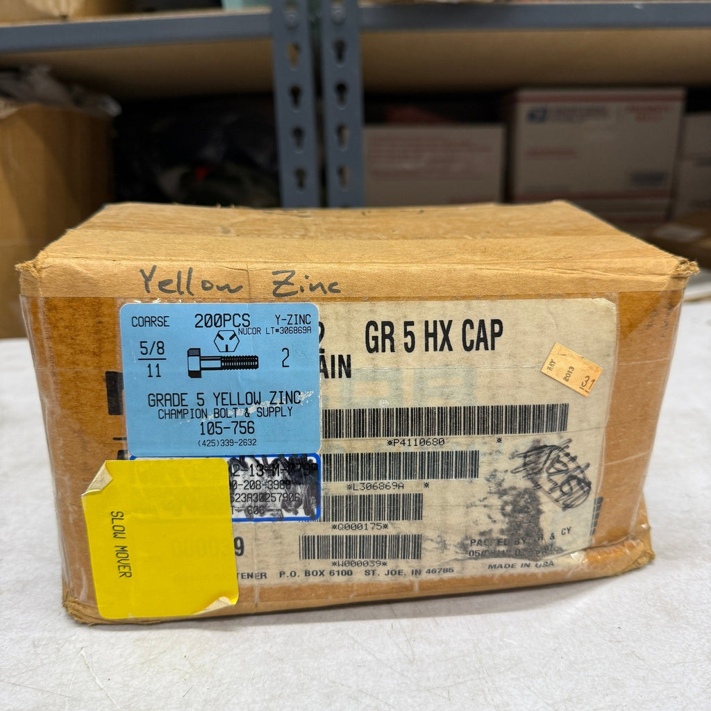 Pack of 200 Nucor 5/8-11 x 2" Grade 5 Hex Cap Screws Yellow Zinc