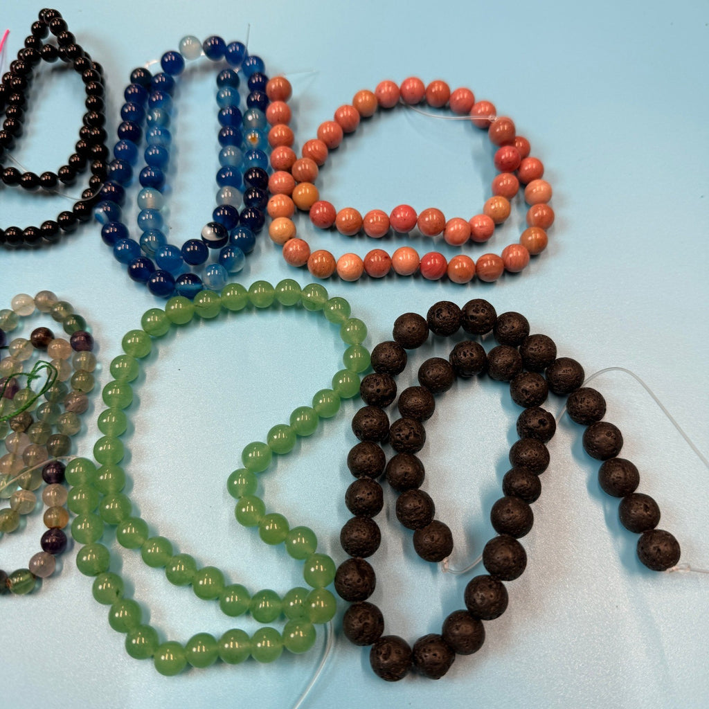 Set of 10 Natural Gemstone Round Beads Strands 15" Sizes 6,8,10 mm 14oz №B9