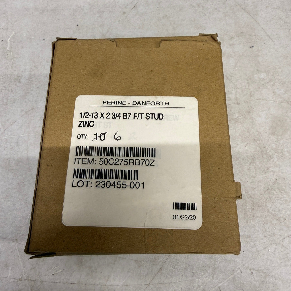Pack of 6 Perine-Danforth 1/2-13 x 2-3/4 B7 Full Thread Stud Zinc