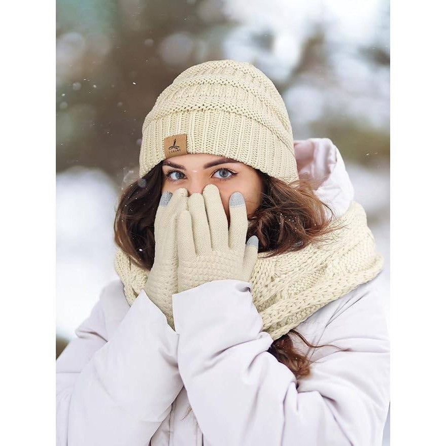 MSRP $31 Winter Beanie Hat Scarf Gloves Set Warm Fleece Knit Hats Touch Screen