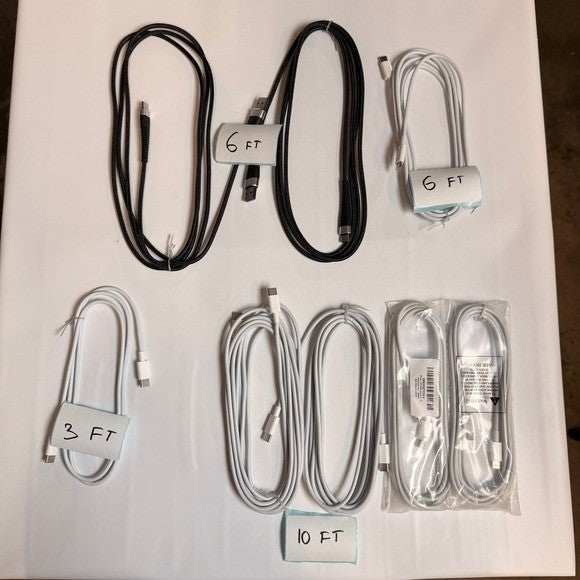Lot of 8 USB C to C / USB-A to C / C to Lightning Charging Cables 3ft 6ft 10ft