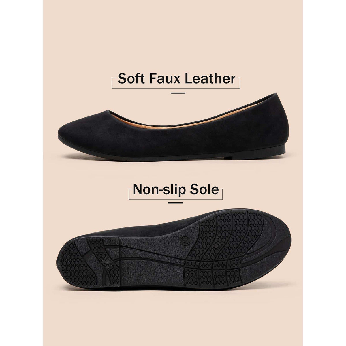 Women's US 9 Black Comfort Flats Round Toe Ballet Flats Slip On Walking Flat