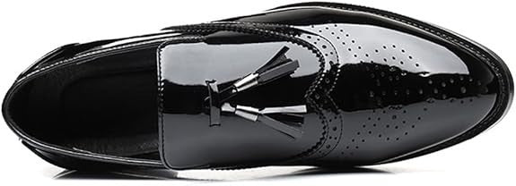 Santimon Men's US 8 Black Patent Leather Wingtip Tassel Loafers Dress Shoes