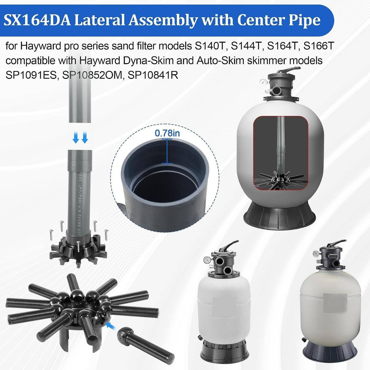 Rugam SX164DA Lateral Assembly w/ Center Pipe for HaywardPro Series Pool Sand